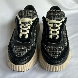Dolce Vita Women’s Dolen Platform Sneakers Black White Tan Plaid Sz 8
